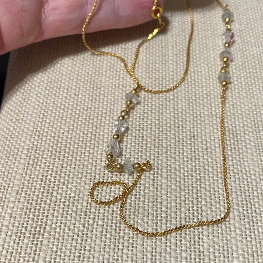 Vintage Gold and Crystal 32” chain Necklace